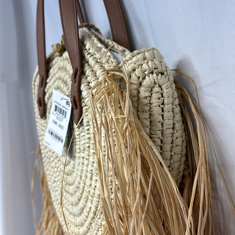 INC Melania Straw Fringe Circle Tote bag boho purse - Picture 13 of 13